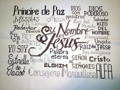 His Name is Jesus stitched by Gloria Ortega